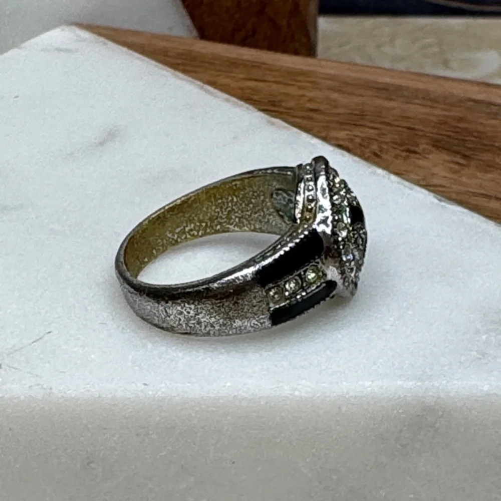 Vintage Estate Black X Silver Toned Men's Ring Size 8.5 Lot D32
